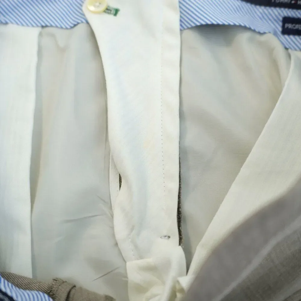 Tommy Hilfiger Wool Dress Pants Trousers Tan Sharkskin 36 / 30 Flat Front Mid Ri